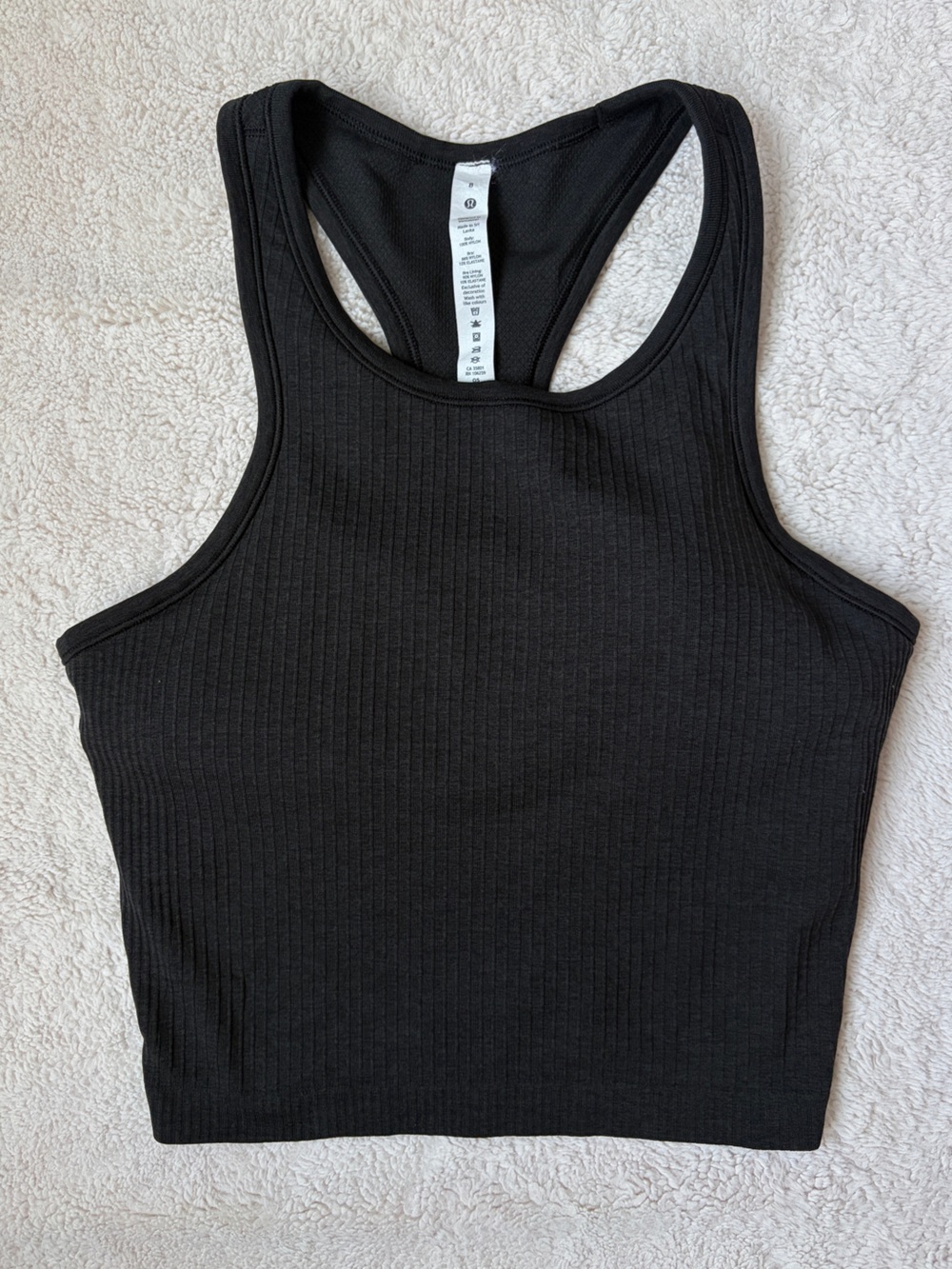 Lululemon Ebb To Street Racerback Black Ribbed Crop Tank Women Size 8